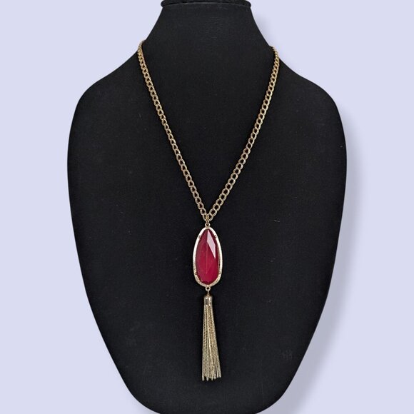 (2/$20) V. Red Tassel Pendant Necklace - Picture 1 of 6